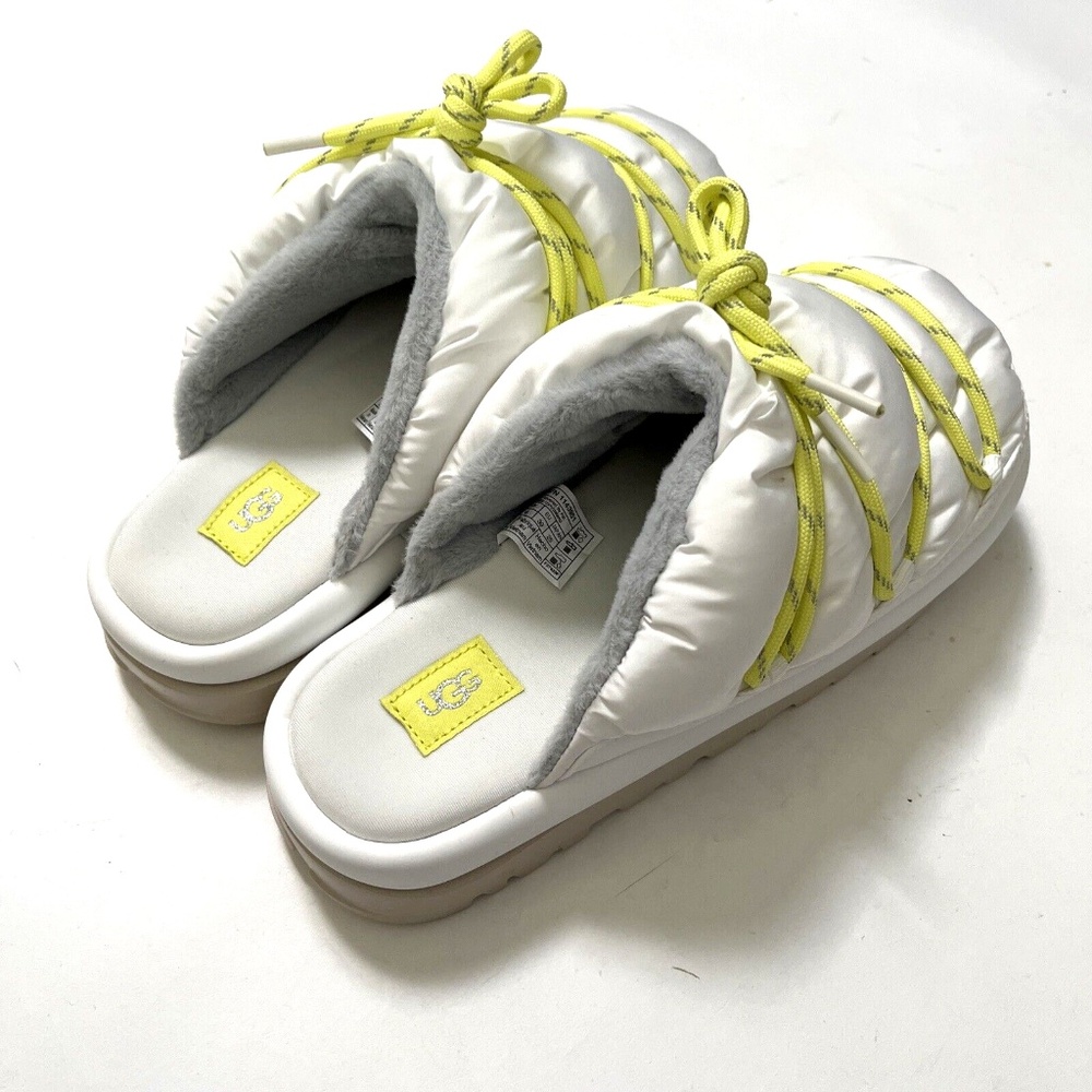 UGG Spaceslider Tech Slide White Volt Puff Slippers NWOB Faux Fur Cozy - Picture 4 of 9